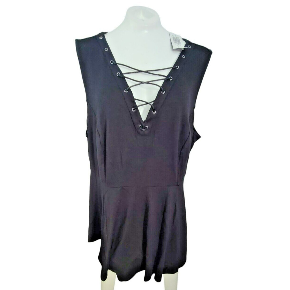 Torrid Black Lace Up Ponte Peplum Top Sleeveless Keyhole Back Plus Size 4 4X 26